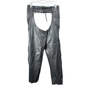 Leather‎ King Chaps Mens XS Black Biker Motorcycle Belted Lace Back
